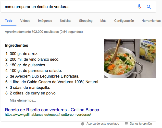 Search result displayed as featured snippet