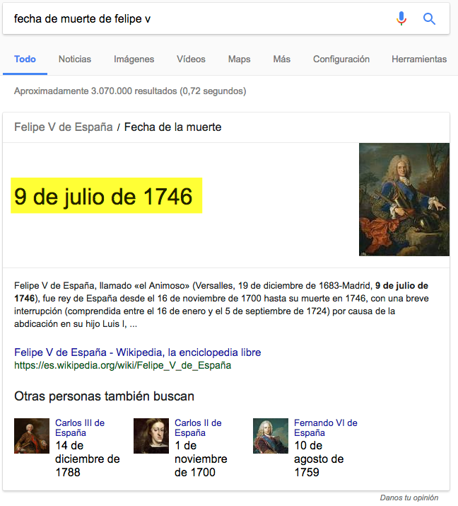 Resultado de búsqueda mostrado como Featured Snippet