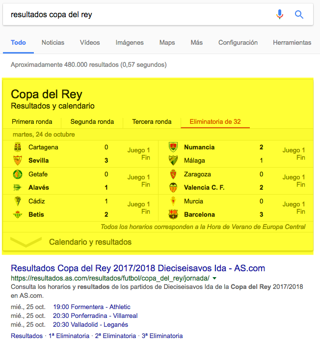 Featured Snippet en tabla