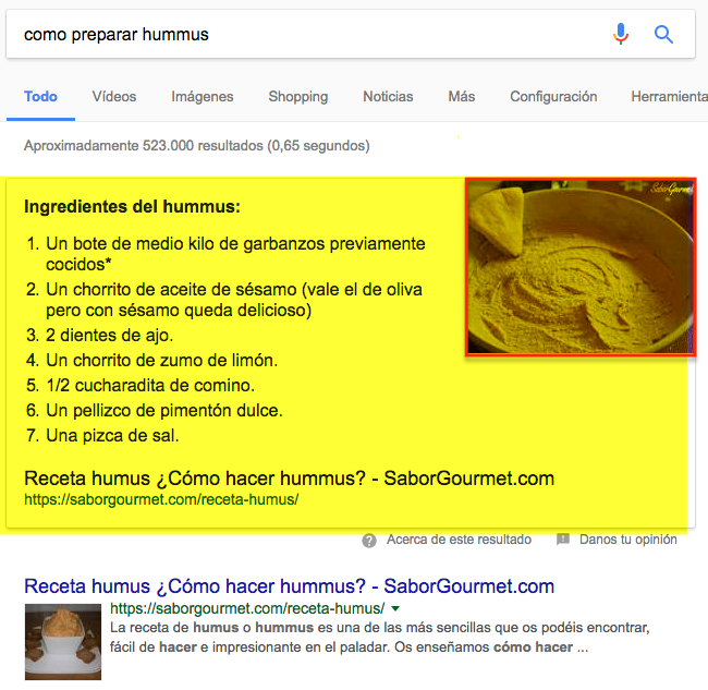 Featured Snippet en lista