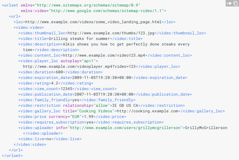 Sintaxis del sitemap de vídeo