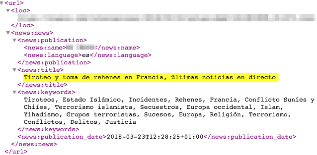 Sintaxis de la etiqueta <title> en el sitemap de noticias