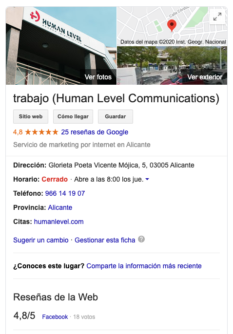 local business result on Google