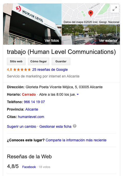 resultado de empresa local en Google