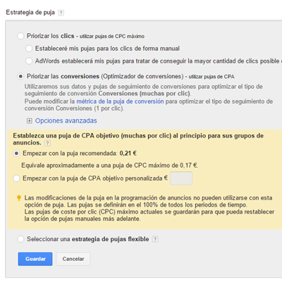 Administración de campañas Google AdWords-cpa