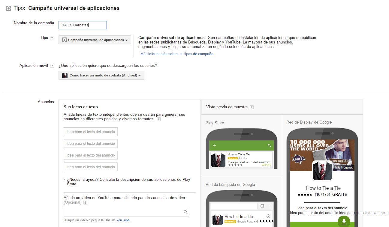 Campaña universal de AdWords para apps