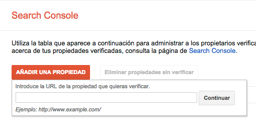 Añadir propiedad a Search Console