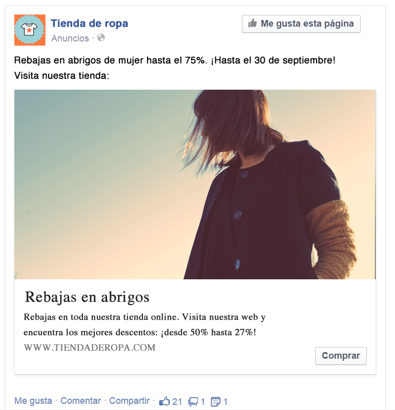 Ejemplo de un anuncio de oferta en Facebook Ads