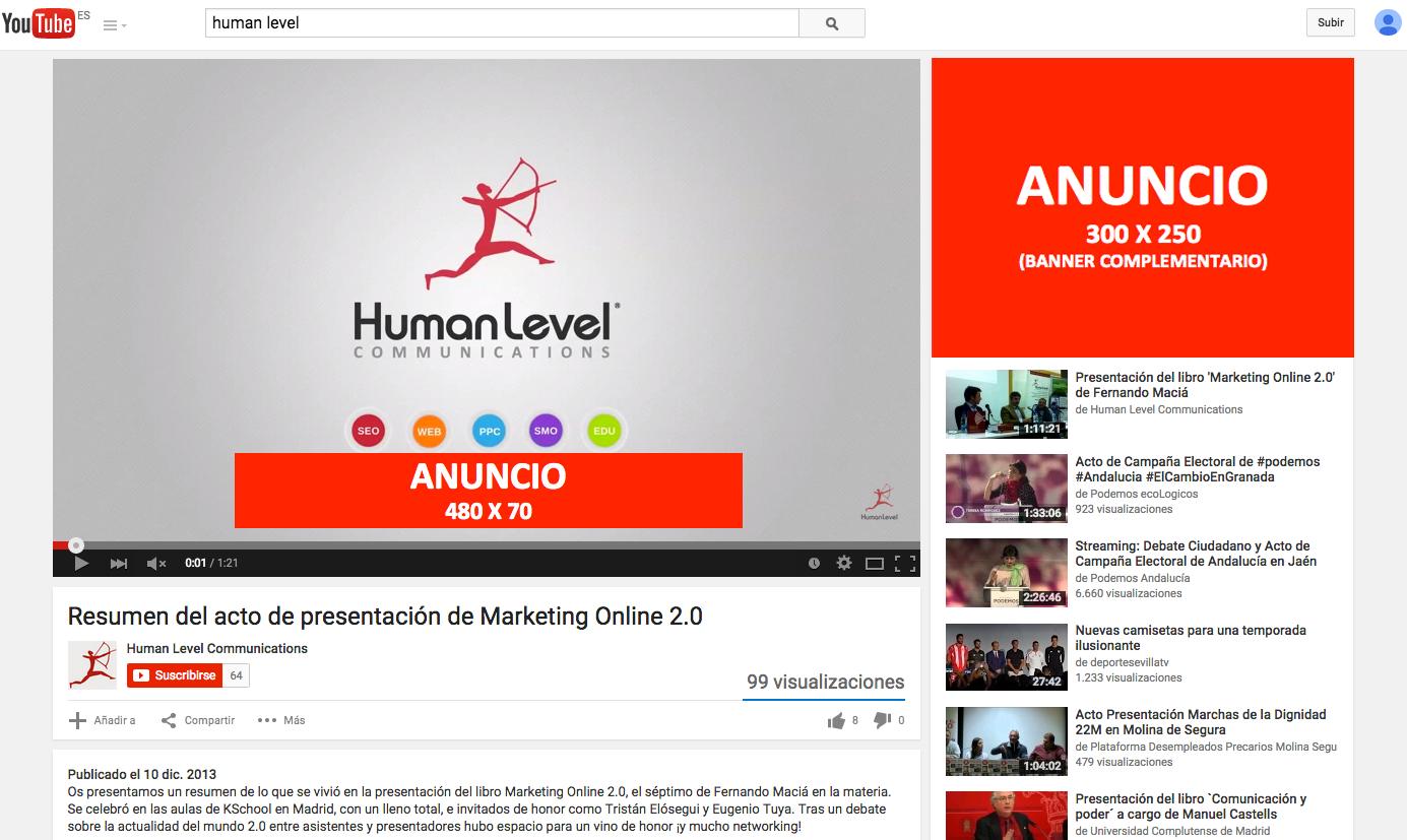 Anuncio in-video overlay de Youtube