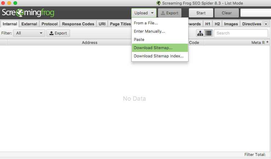 How to download sitemap in Screaming Frog