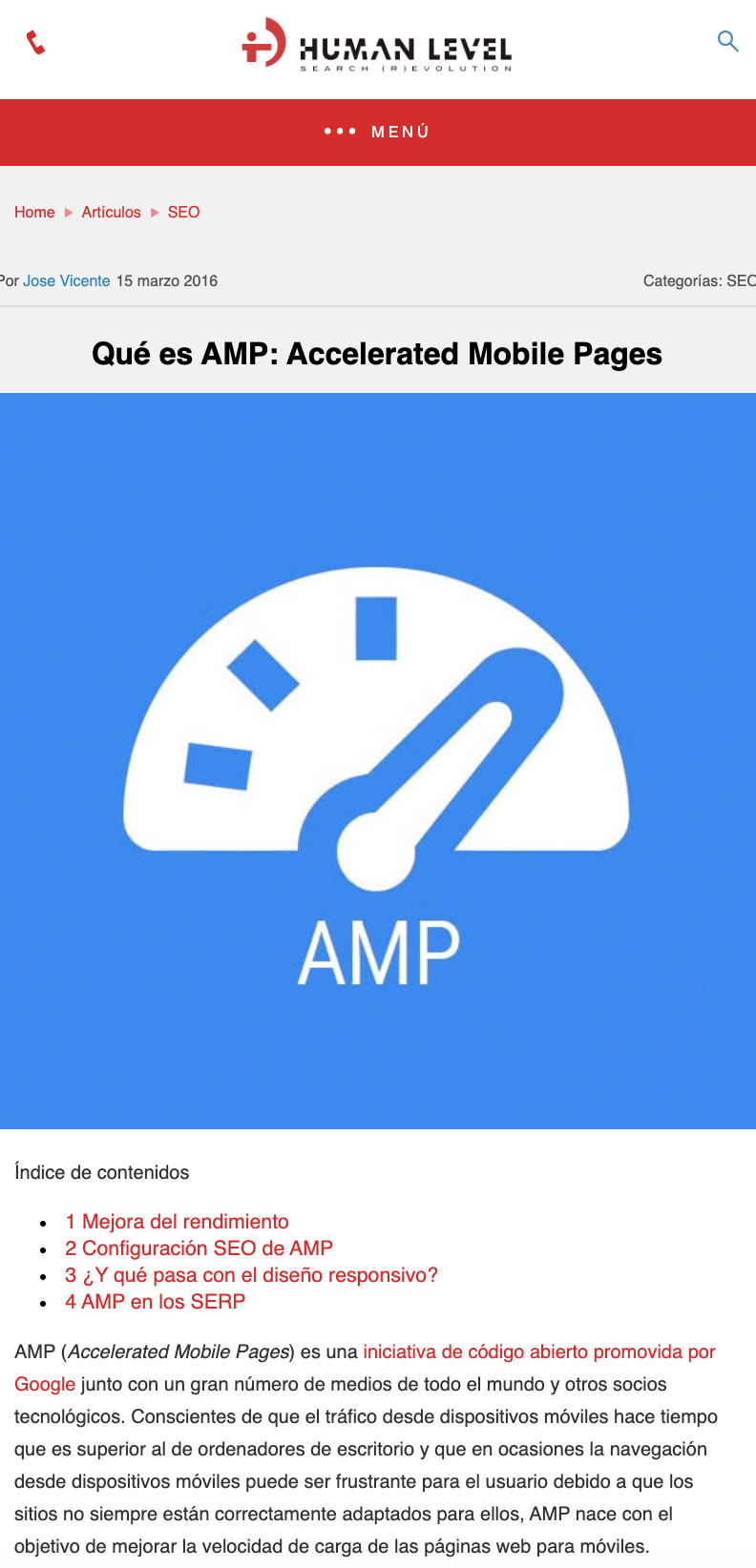 Screenshot of an article in AMP