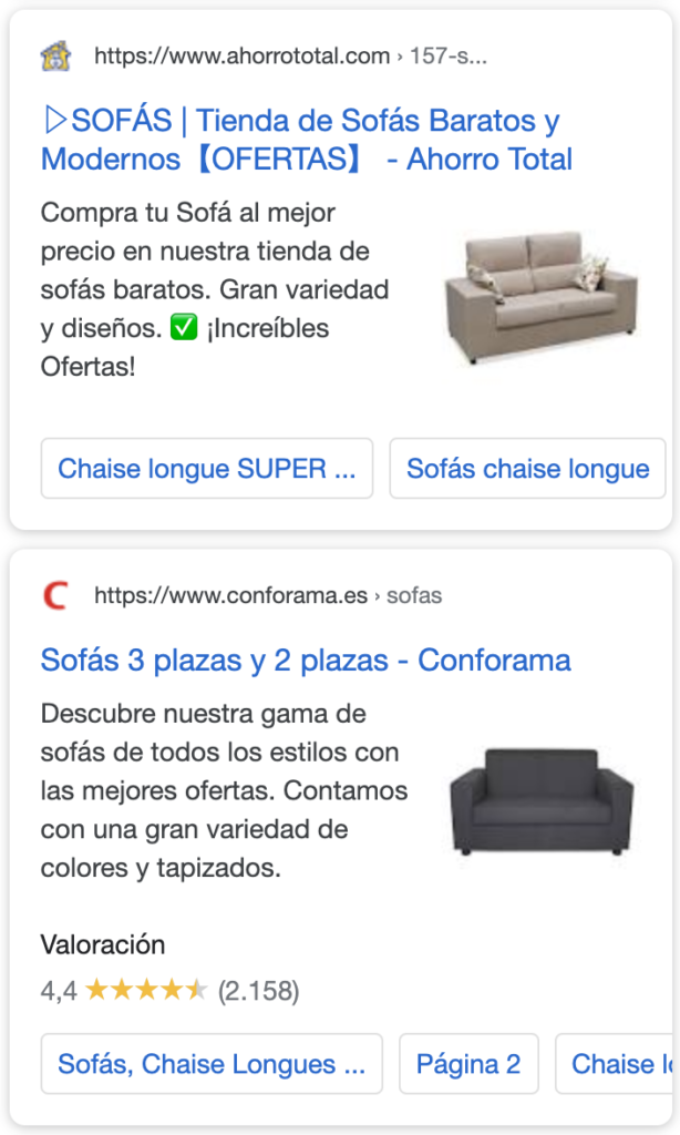 Example of enriched results in ecommerce