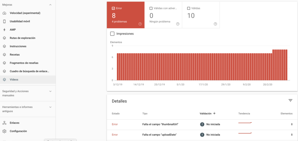 Revisión de errores en datos estructurados en Google Search Console