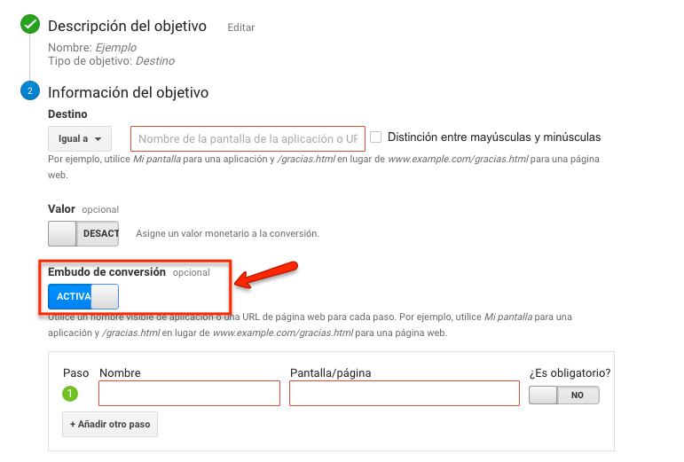 How to record data in the conversion funnel of Google Analytics