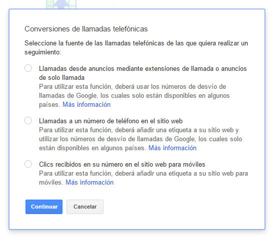 Conversiones de llamada en Google AdWords