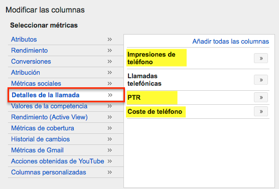 Conversiones de llamada en Google Adwords