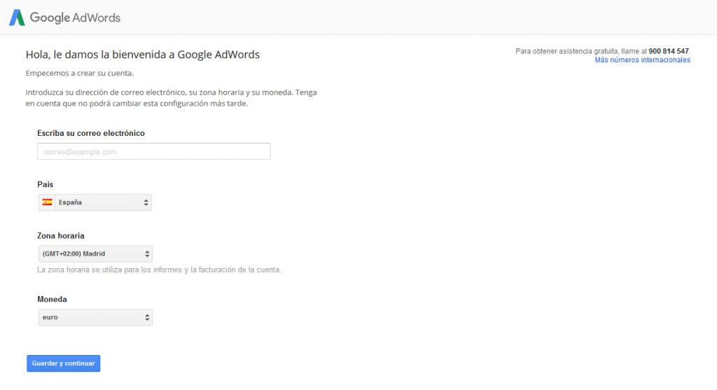 Crear cuenta de AdWords: paso 3