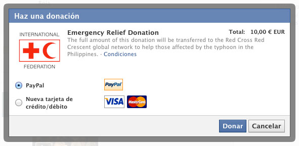 Donación por Facebook paraFilipinas
