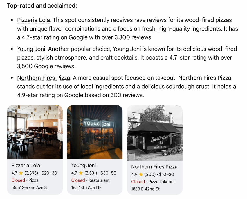 Top-rated local results in AI Mode