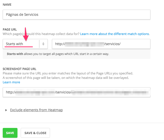 URL filtering in the Hotjar tool