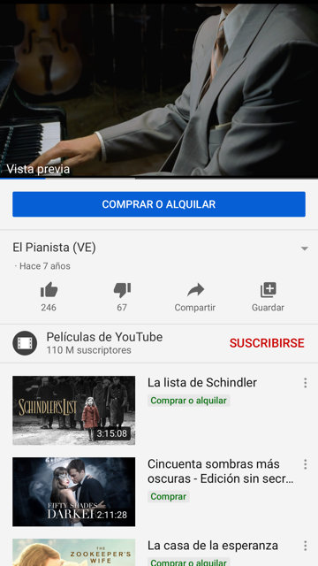 resultados de películas de Youtube