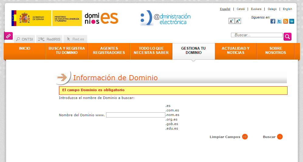 Información de Dominio .es
