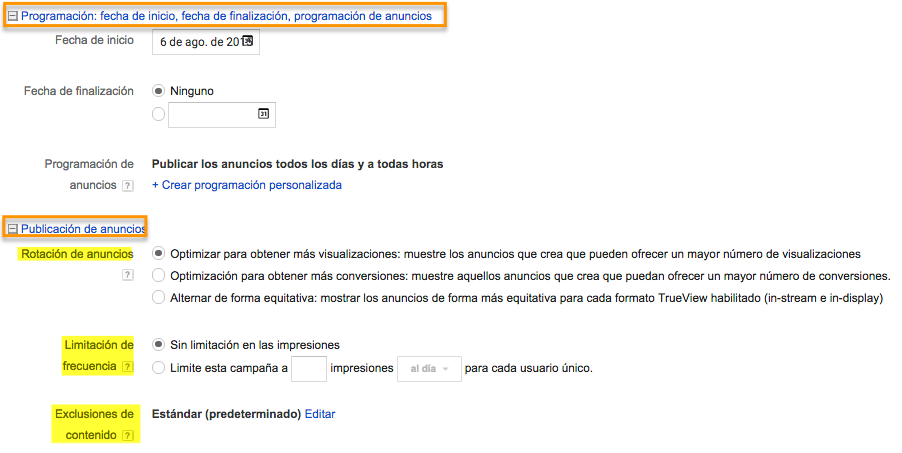 Programación y publicación de anuncios de vídeo en Google AdWords