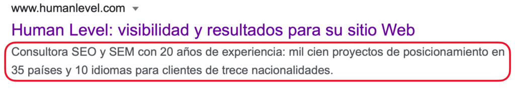 Description en un snippet de un resultado de Google