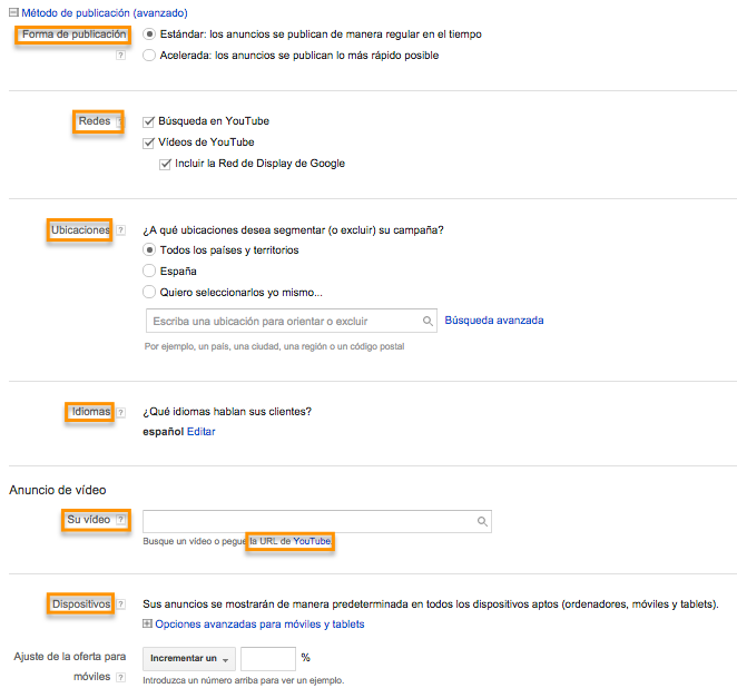 Segmentación de Campañas de vídeo en Google AdWords