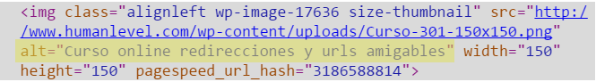 Código HTML del texto alternativo de una imagen