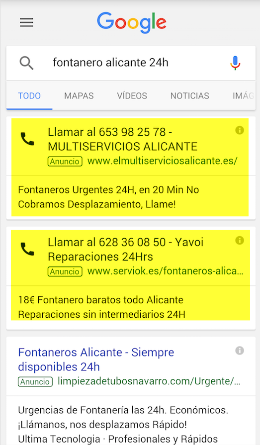 Anuncios de sólo llamada de Google AdWords