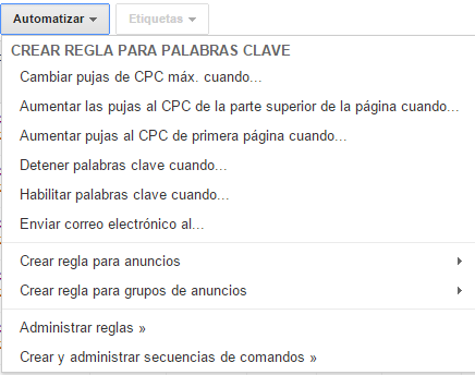 Automatizar acciones en palabras clave de Google AdWords