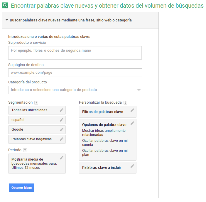 buscar por palabras Google AdWords