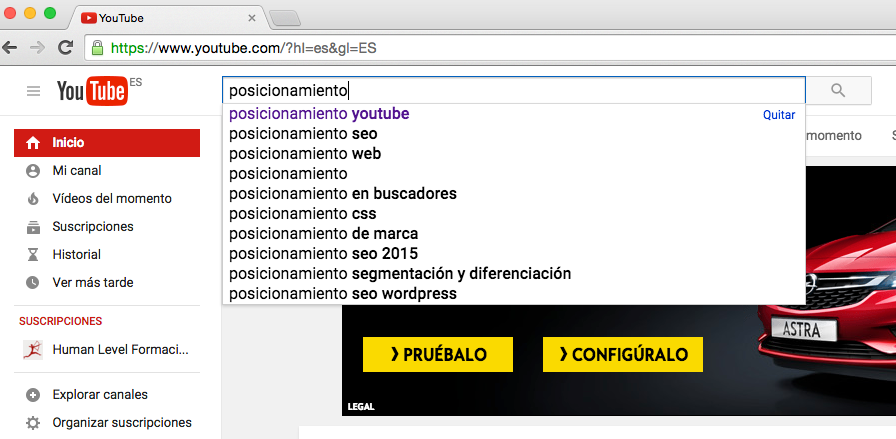 Buscar en YouTube posicionamiento SEO