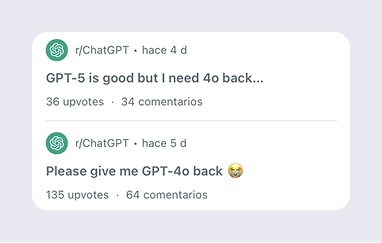 Usuarios pidiendo la vuelta de GPT-4 en Reddit