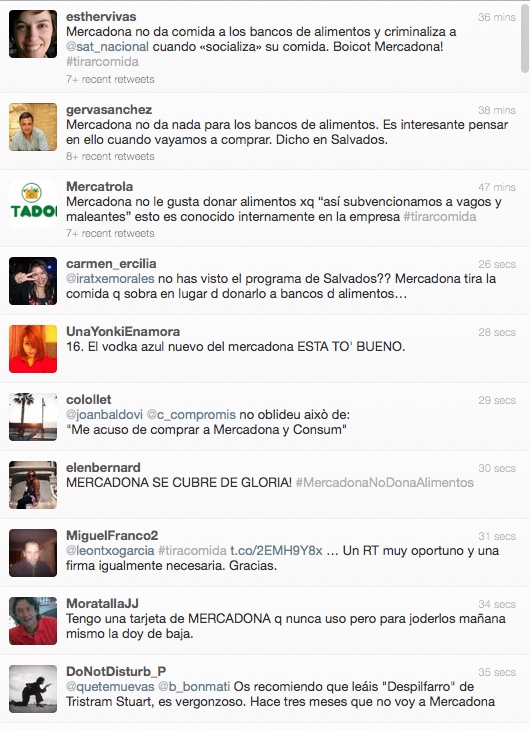 Twitts about Mercadona due to the Salvados case