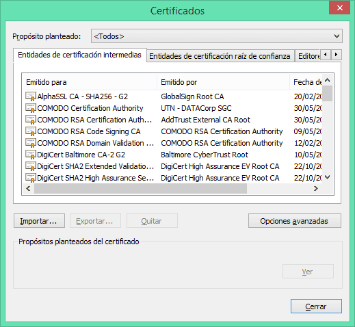 certificates installed in browser