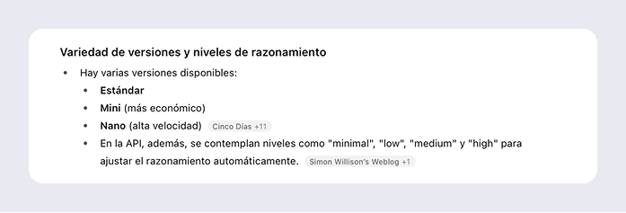Respuesta de GPT-5 con enlaces a sitios web externos 