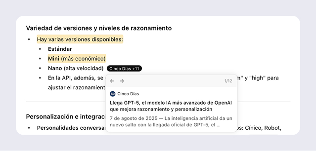Respuesta de GPT-5 con previsualización de enlace.