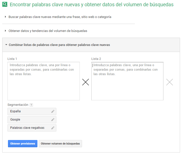 combinar listas en el Planificador de Palabras Clave Google AdWords