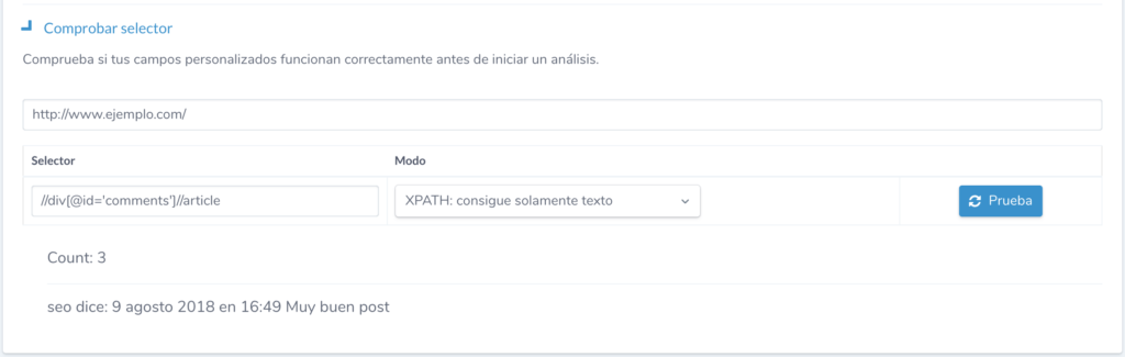 Comprobar configuración de selectores con Ryte