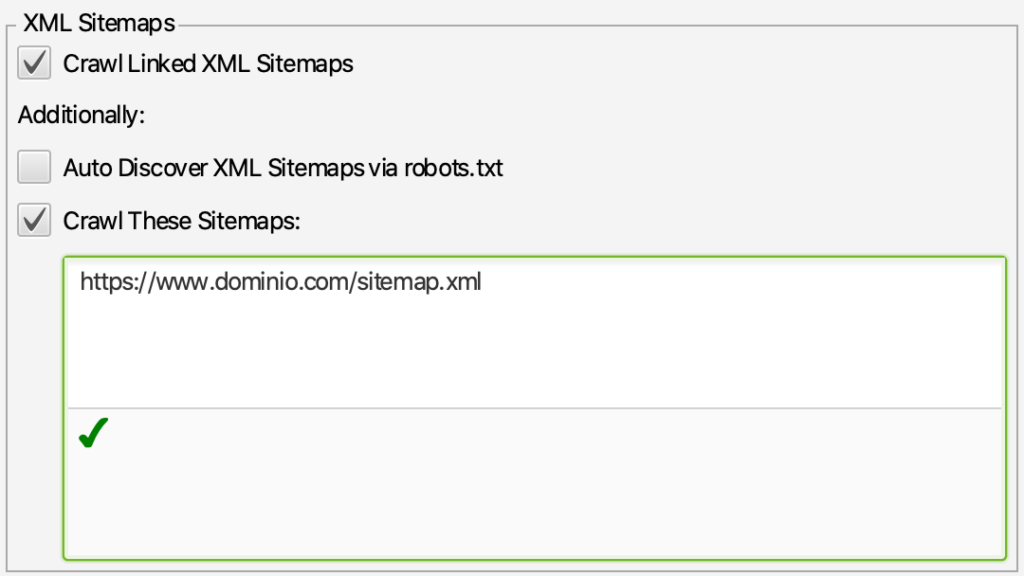 Sitemap configuration in Screaming Frog