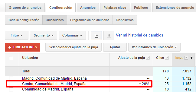 Configuración de ubicación en Google AdWords