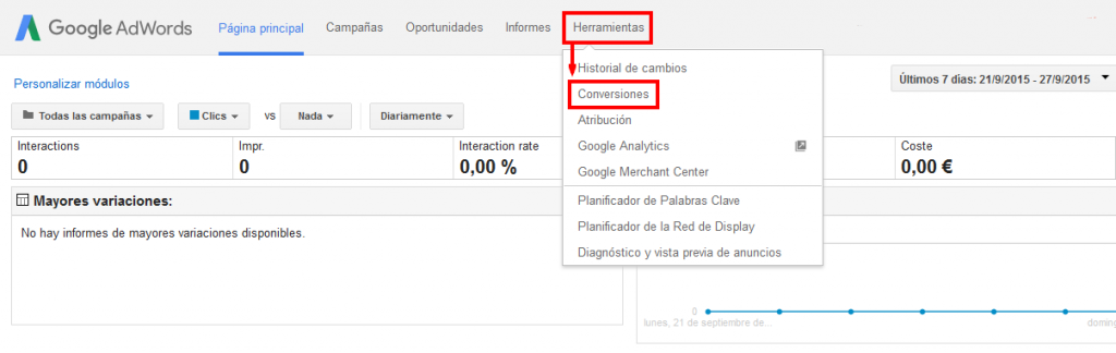 configurar las conversiones en adwords