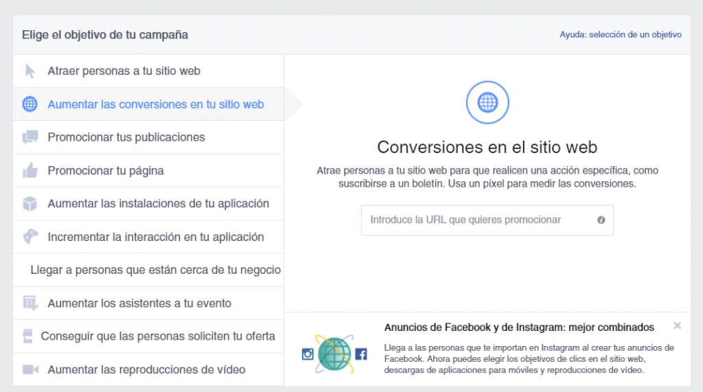 Crear campaña Facebook Ads