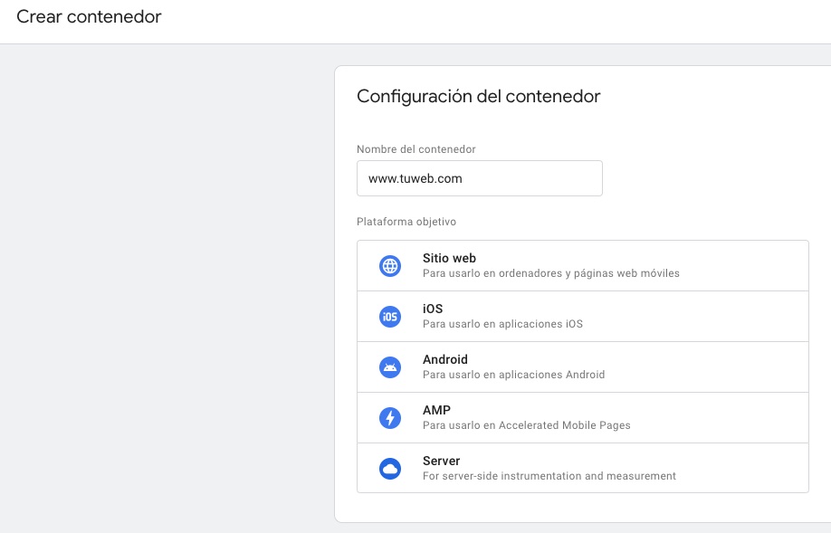 Crear contenedor en GTM