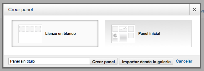 Opciones para crear un panel en Google Analytics