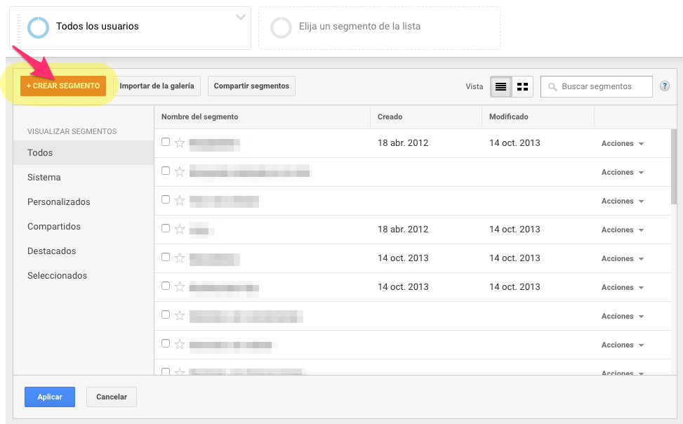 Segmento personalizado en Analytics