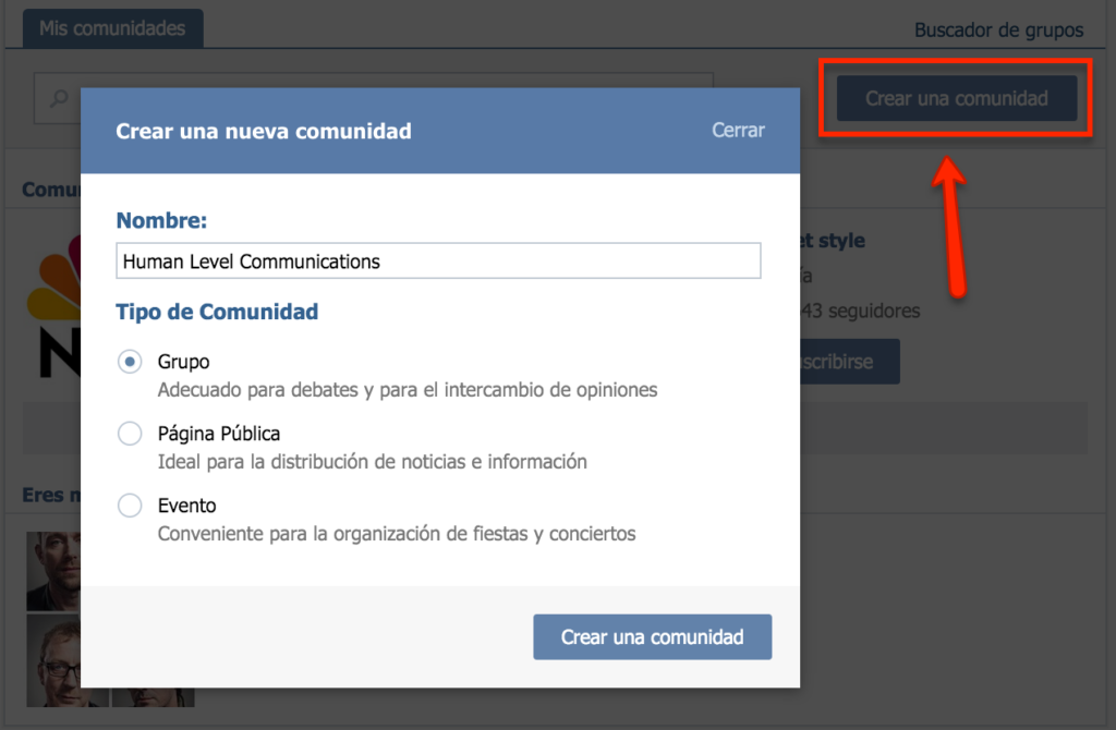 Crear una comunidad en VKontakte