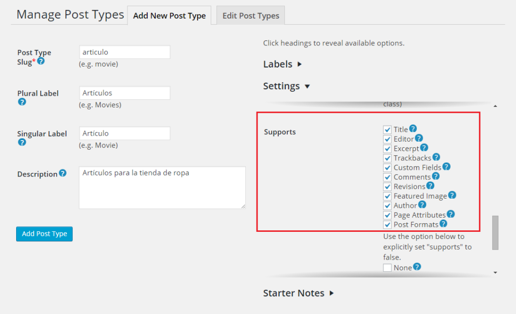 Crear posts personalizados con Custom Post Type UI